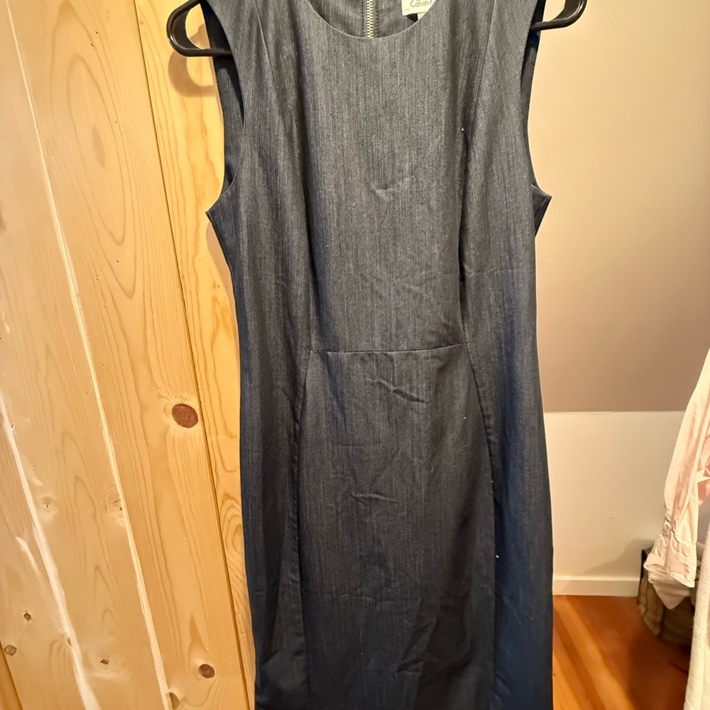 Calvin Klein Blue Sleeveless Sheath Midi Dress